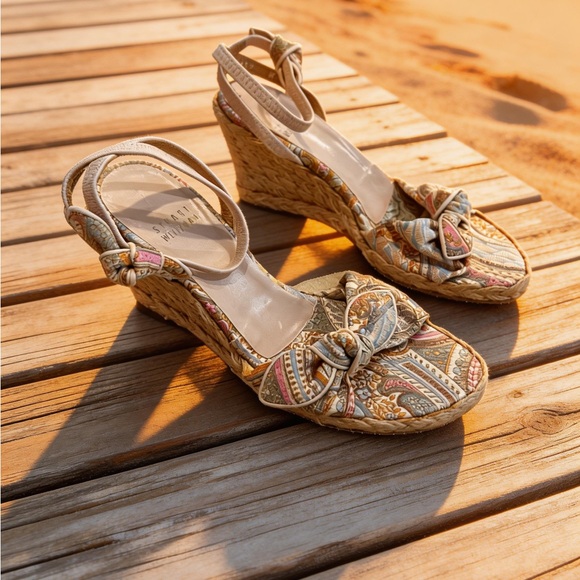 Stuart Weitzman Women's Patterned strapped wedges size 5.5 pink - Picture 1 of 11